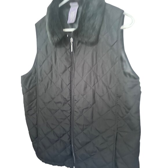Laura Scott black zip quilted vest with faux fur collar size XL - Picture 5 of 6